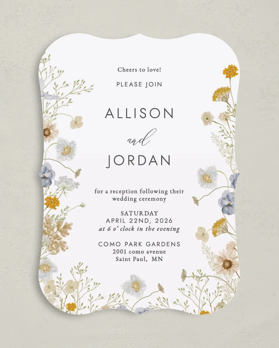 This is a 5" x 7" Reception-Only - CP called Tender Blooms printed in full color on Premium Smooth paper