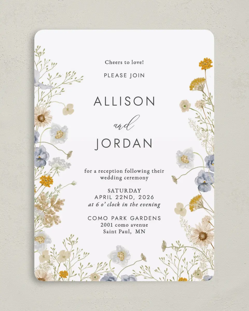 This is a 5" x 7" Reception-Only - CP called Tender Blooms printed in full color on Premium Smooth paper