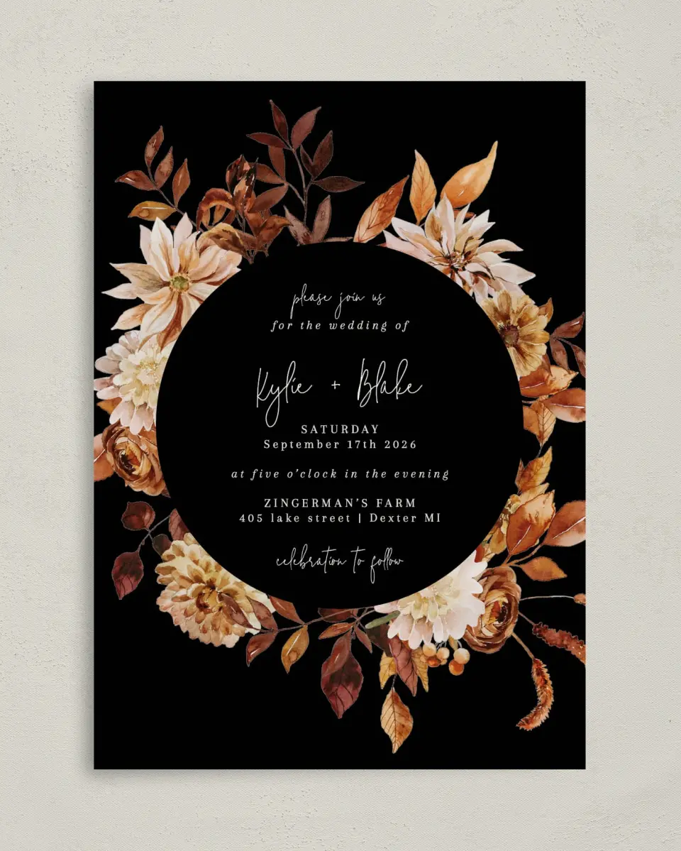 This is a 5" x 7" Classic Wedding Invitation called Country Blooms printed in full color on Premium Smooth paper