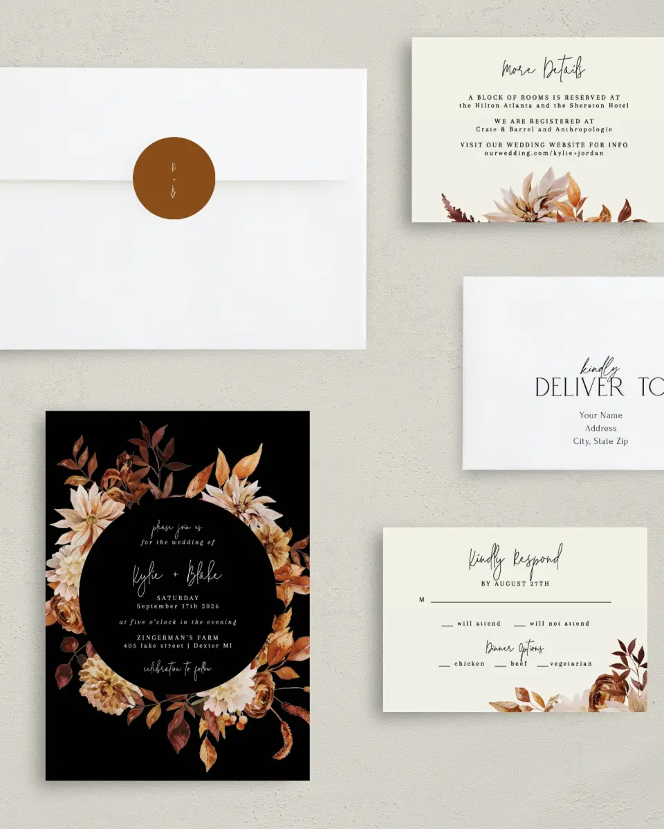 This is a 5" x 7" Classic Wedding Invitation called Country Blooms printed in full color on Premium Smooth paper