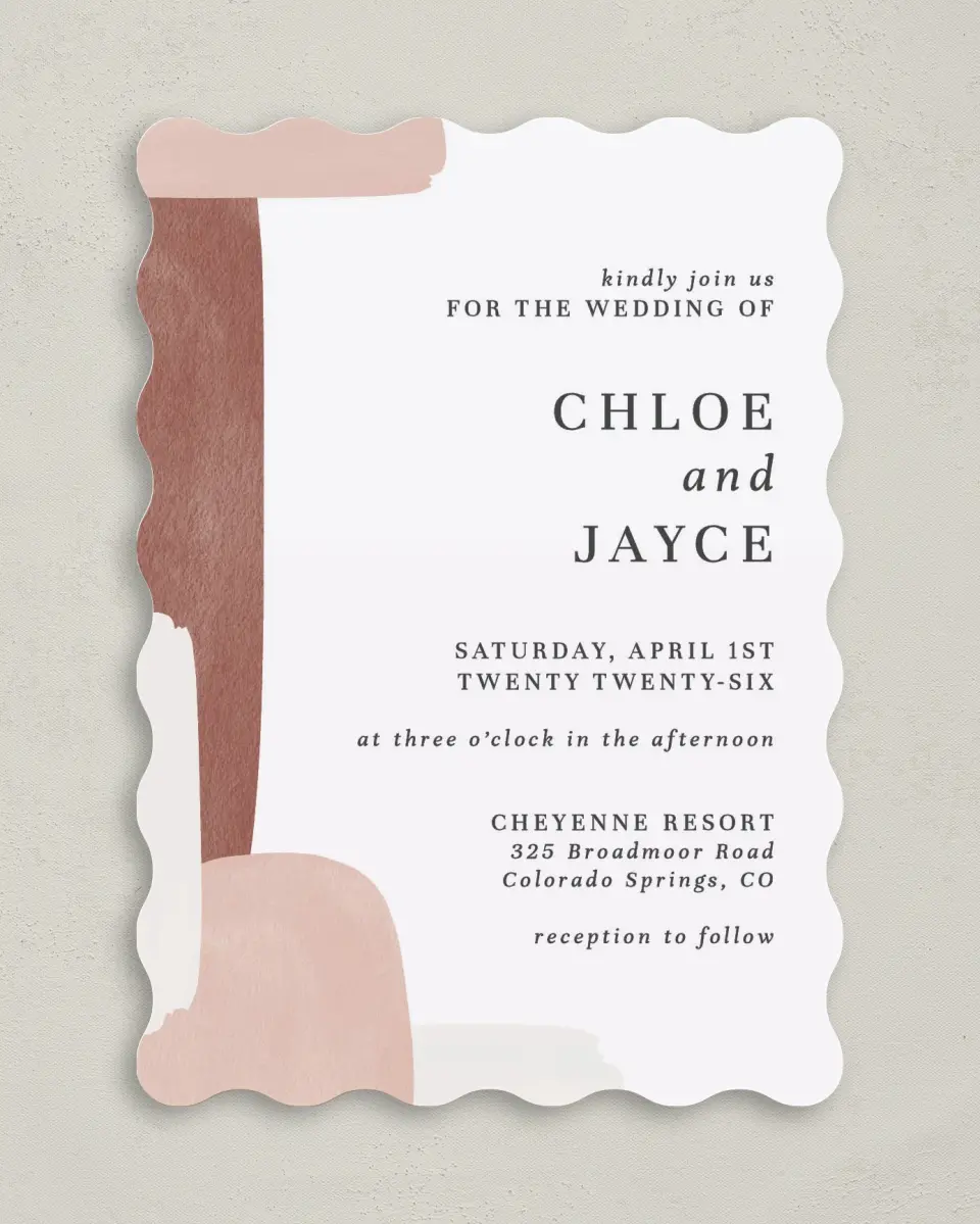 This is a 5" x 7" Wavy Wedding Invitation called Mod Paint printed in full color on Premium Smooth paper