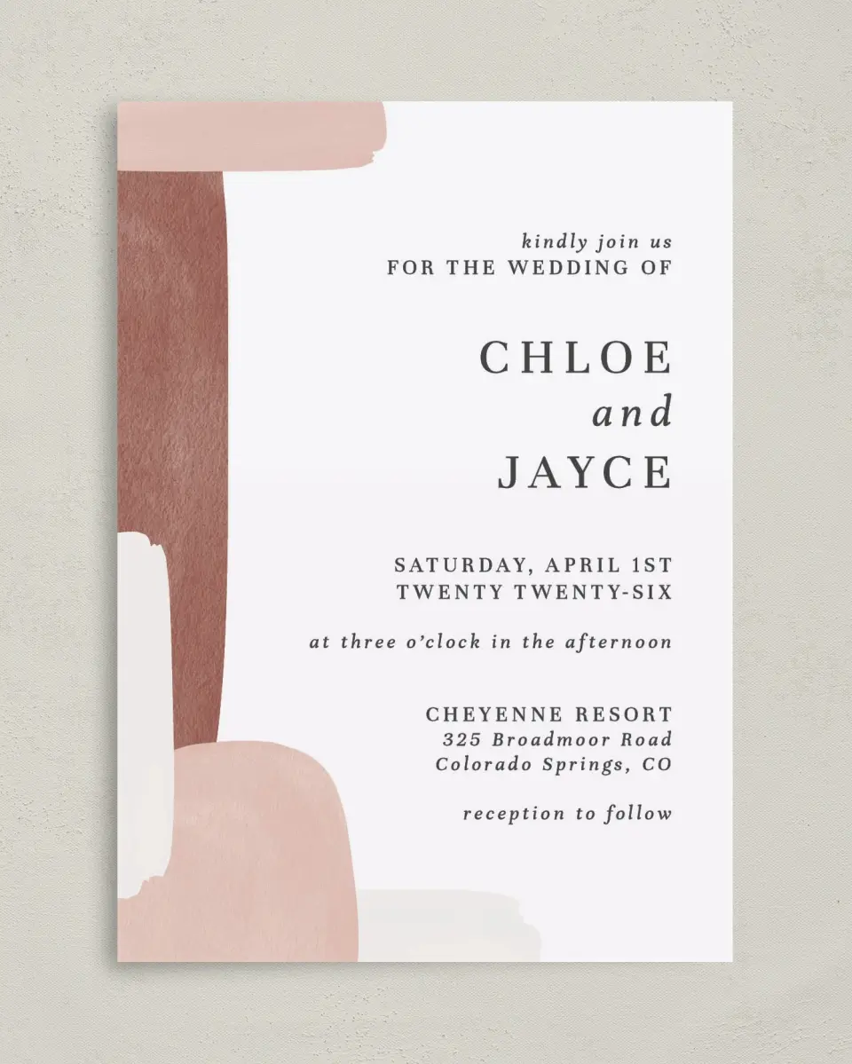 This is a 5" x 7" Classic Wedding Invitation called Mod Paint printed in full color on Premium Smooth paper