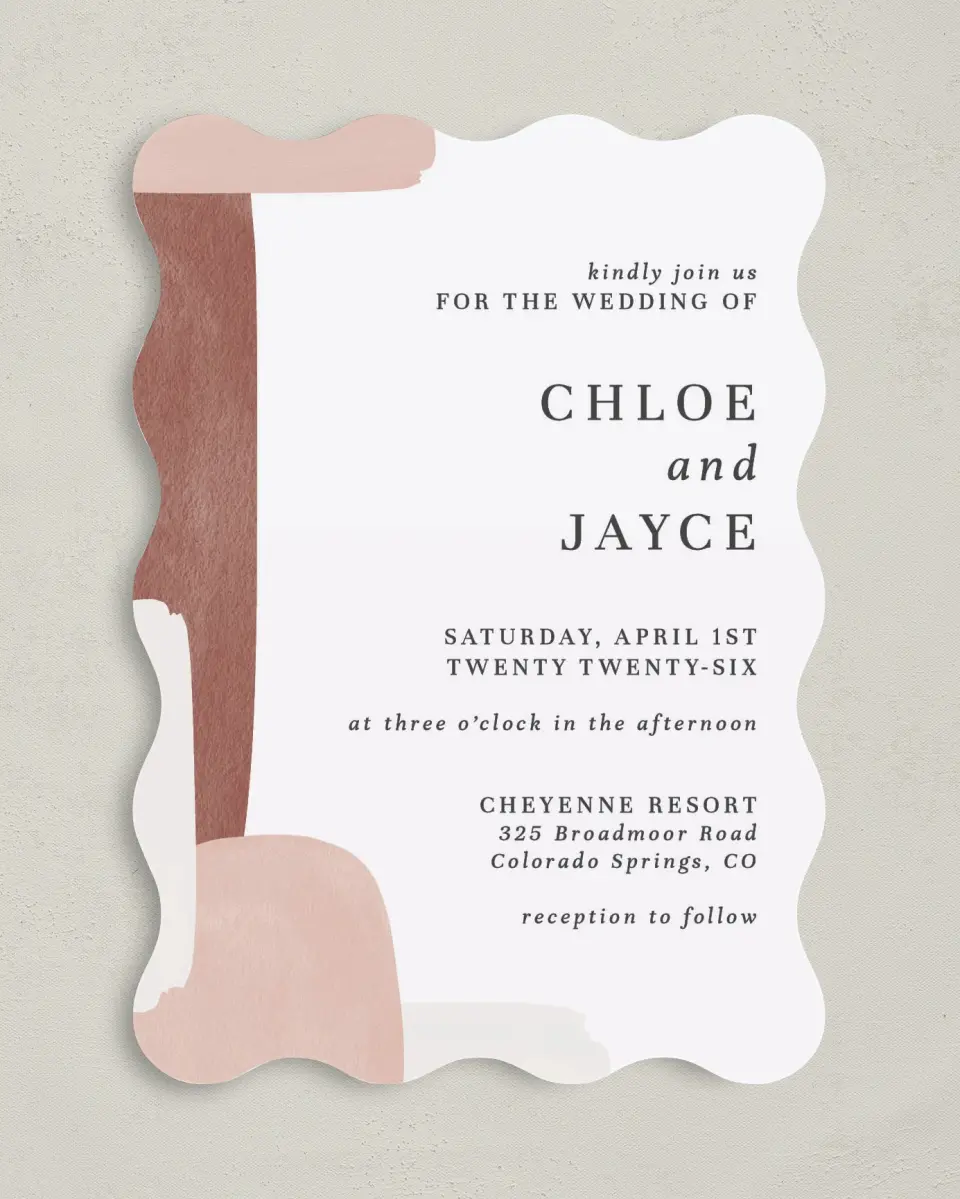 This is a 5" x 7" Wavy Wedding Invitation called Mod Paint printed in full color on Premium Smooth paper