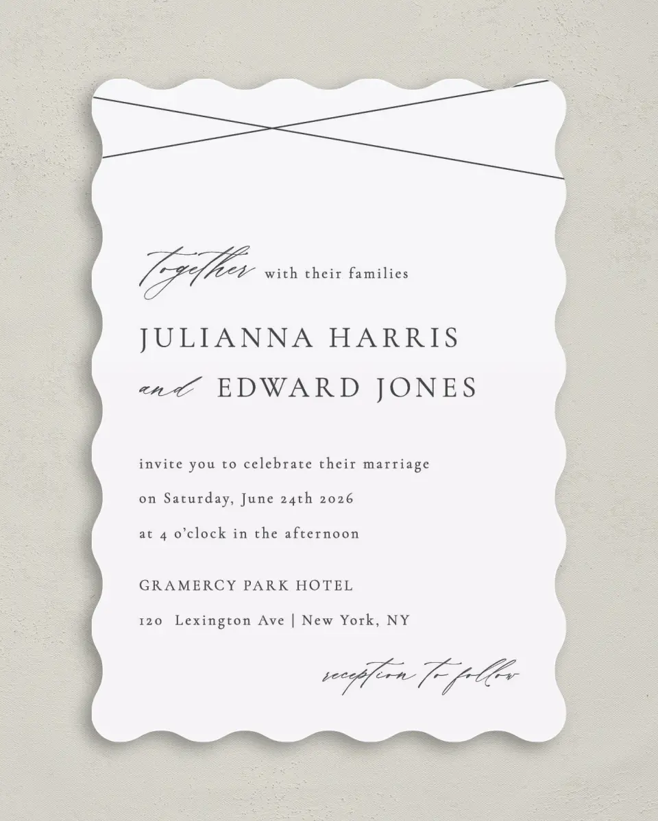 This is a 5" x 7" Wavy Wedding Invitation called Distinct Lines printed in full color on Premium Smooth paper