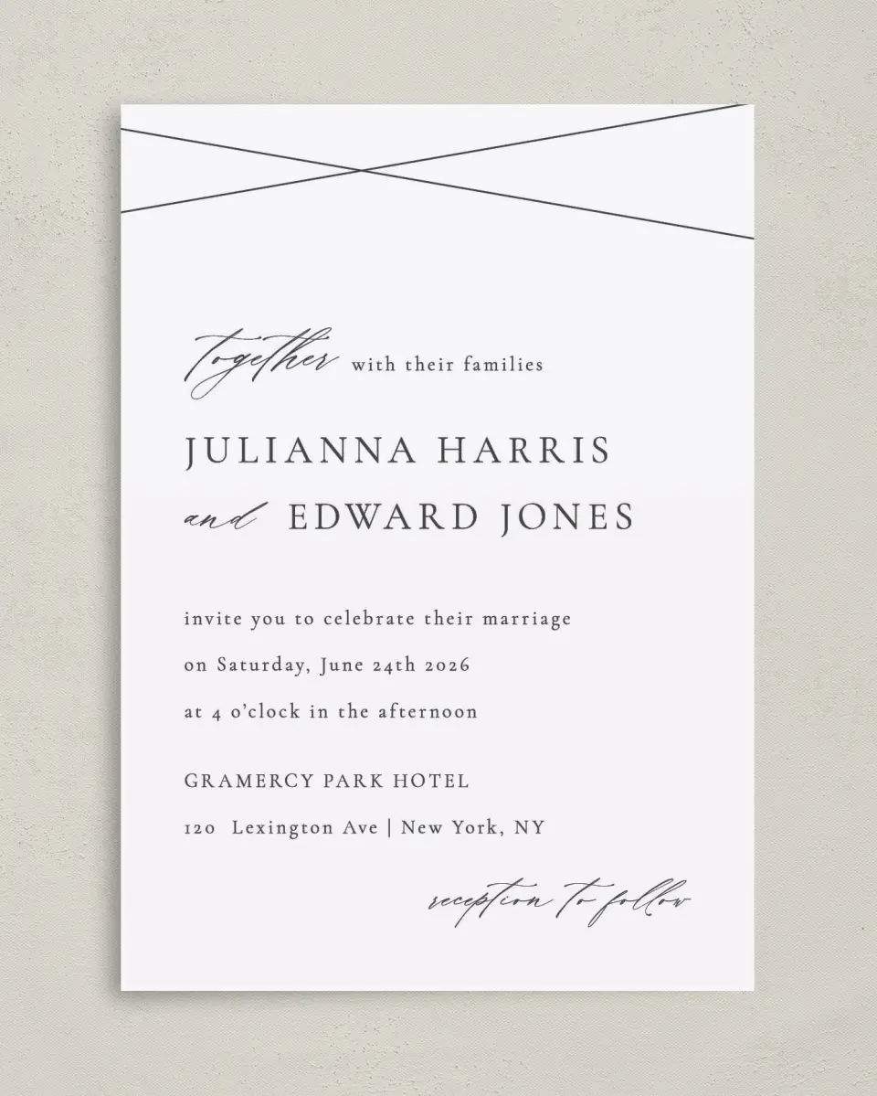 This is a 5" x 7" Classic Wedding Invitation called Distinct Lines printed in full color on Premium Smooth paper