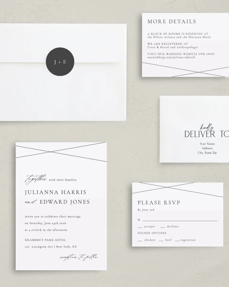 This is a 5" x 7" Classic Wedding Invitation called Distinct Lines printed in full color on Premium Smooth paper