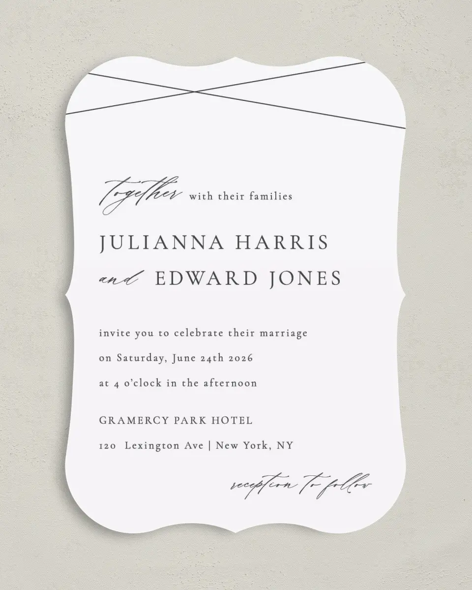 This is a 5" x 7" Bracket Wedding Invitation called Distinct Lines printed in full color on Premium Smooth paper