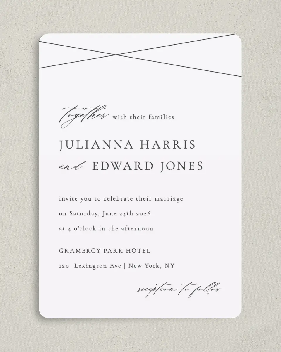 This is a 5" x 7" Rounded Wedding Invitation called Distinct Lines printed in full color on Premium Smooth paper