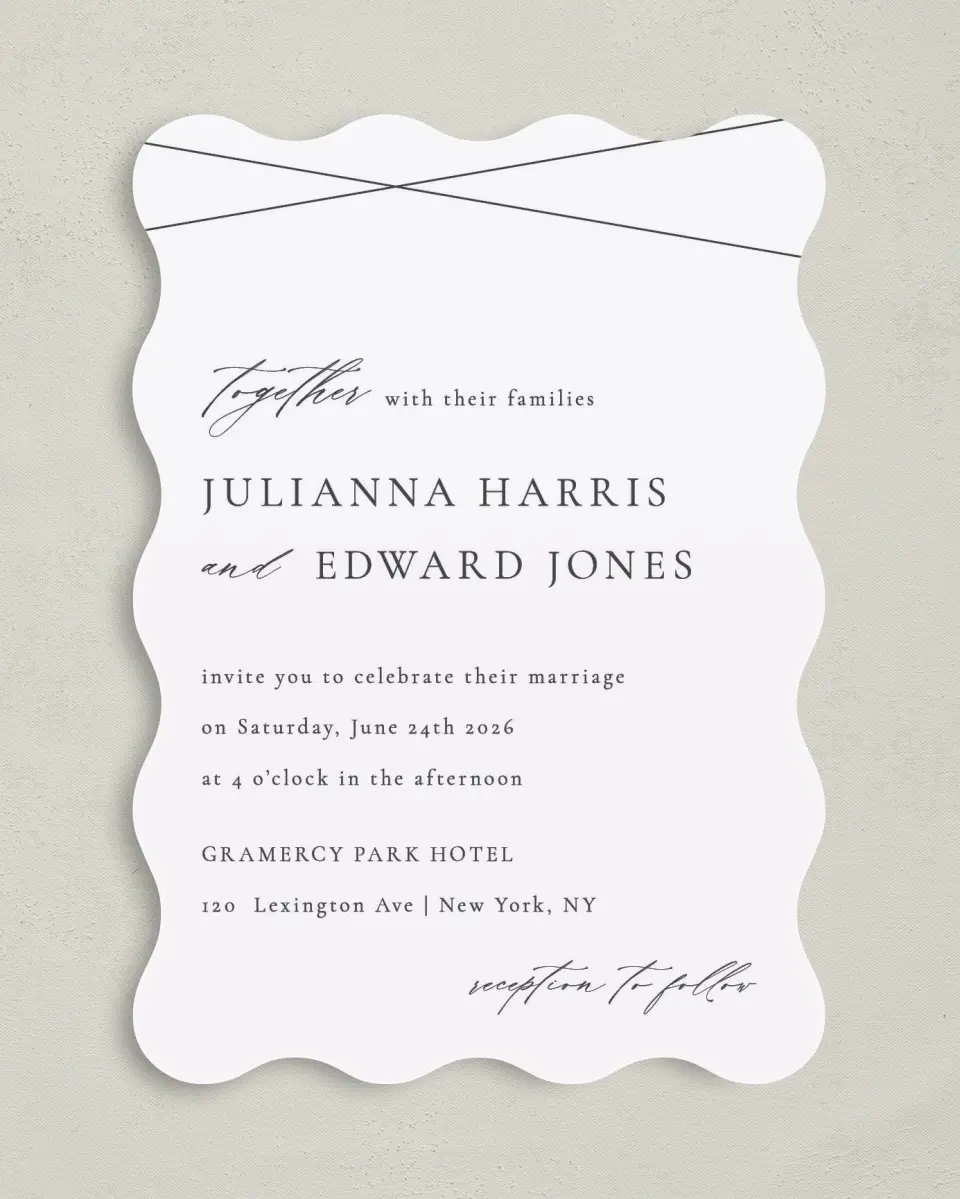 This is a 5" x 7" Wavy Wedding Invitation called Distinct Lines printed in full color on Premium Smooth paper