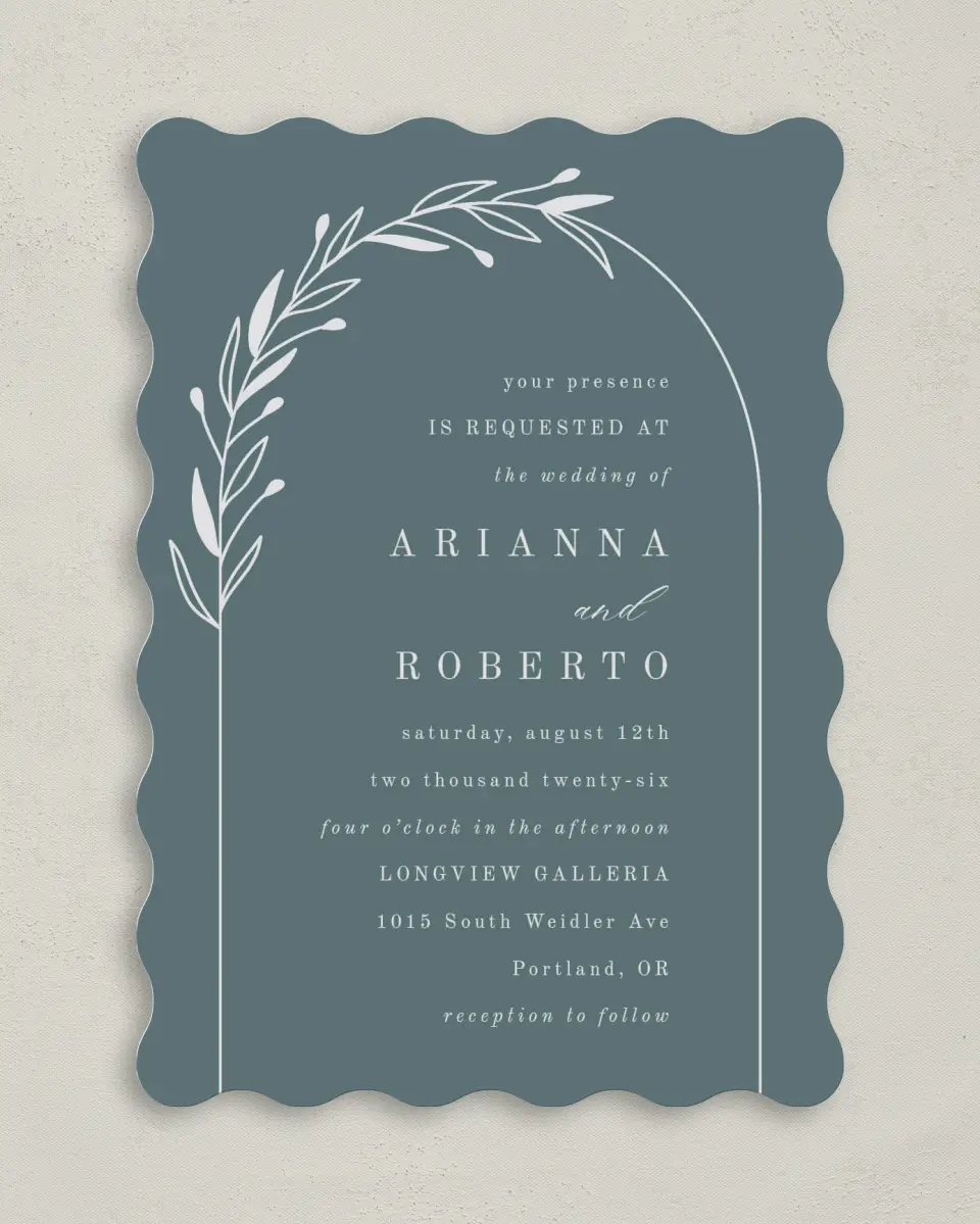 This is a 5" x 7" Wavy Wedding Invitation called Growing Arc printed in full color on Premium Smooth paper