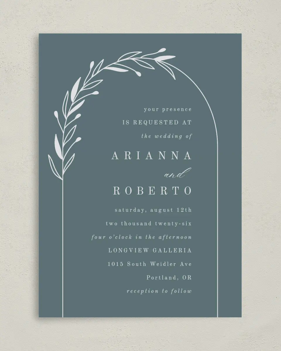 This is a 5" x 7" Classic Wedding Invitation called Growing Arc printed in full color on Premium Smooth paper