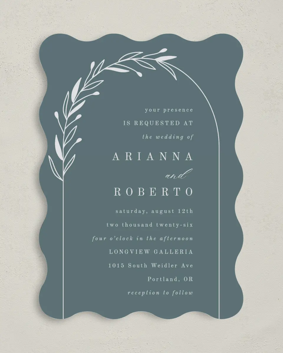 This is a 5" x 7" Wavy Wedding Invitation called Growing Arc printed in full color on Premium Smooth paper