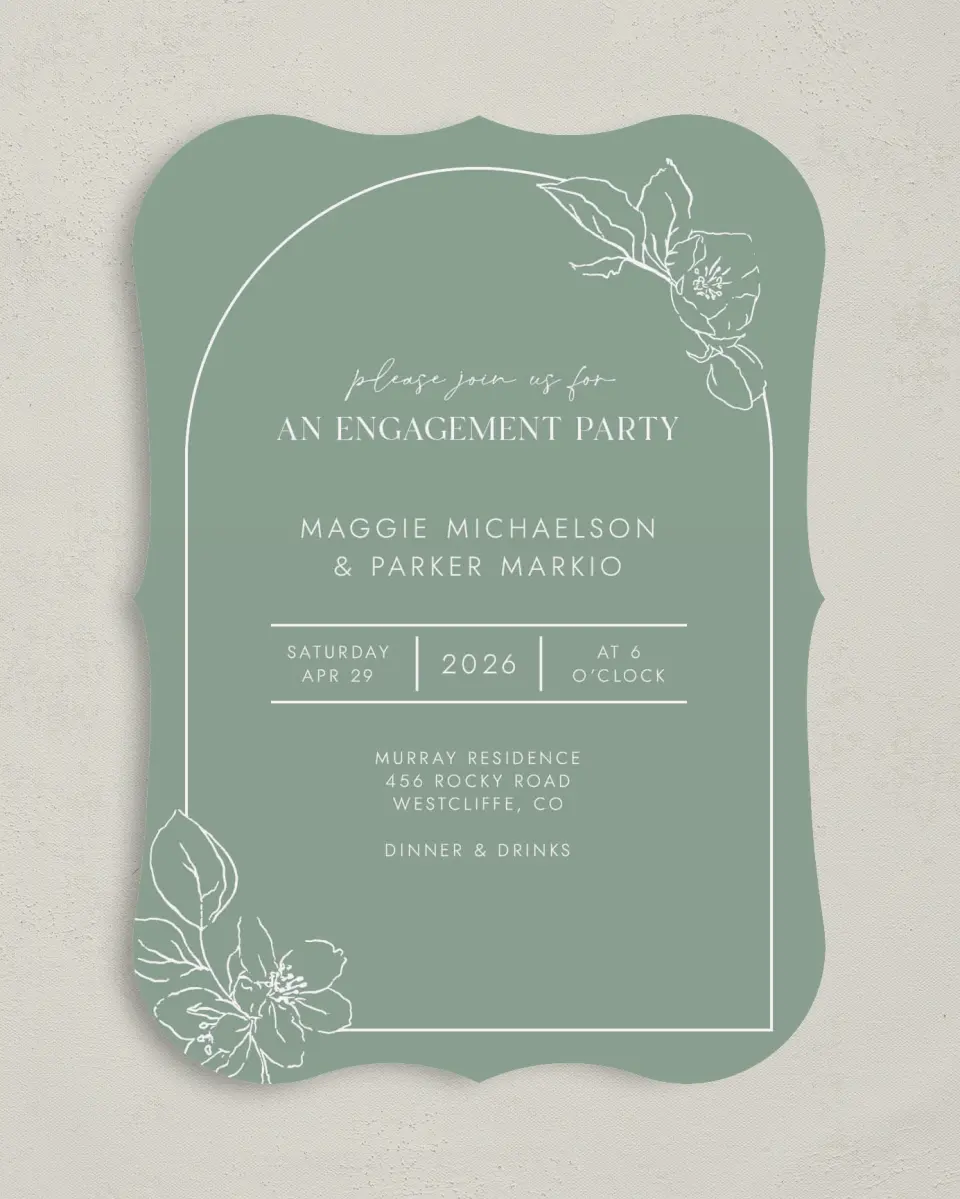 This is a 5" x 7" Engagement Party Invitation called Blossoming Arch printed in full color on Premium Smooth paper
