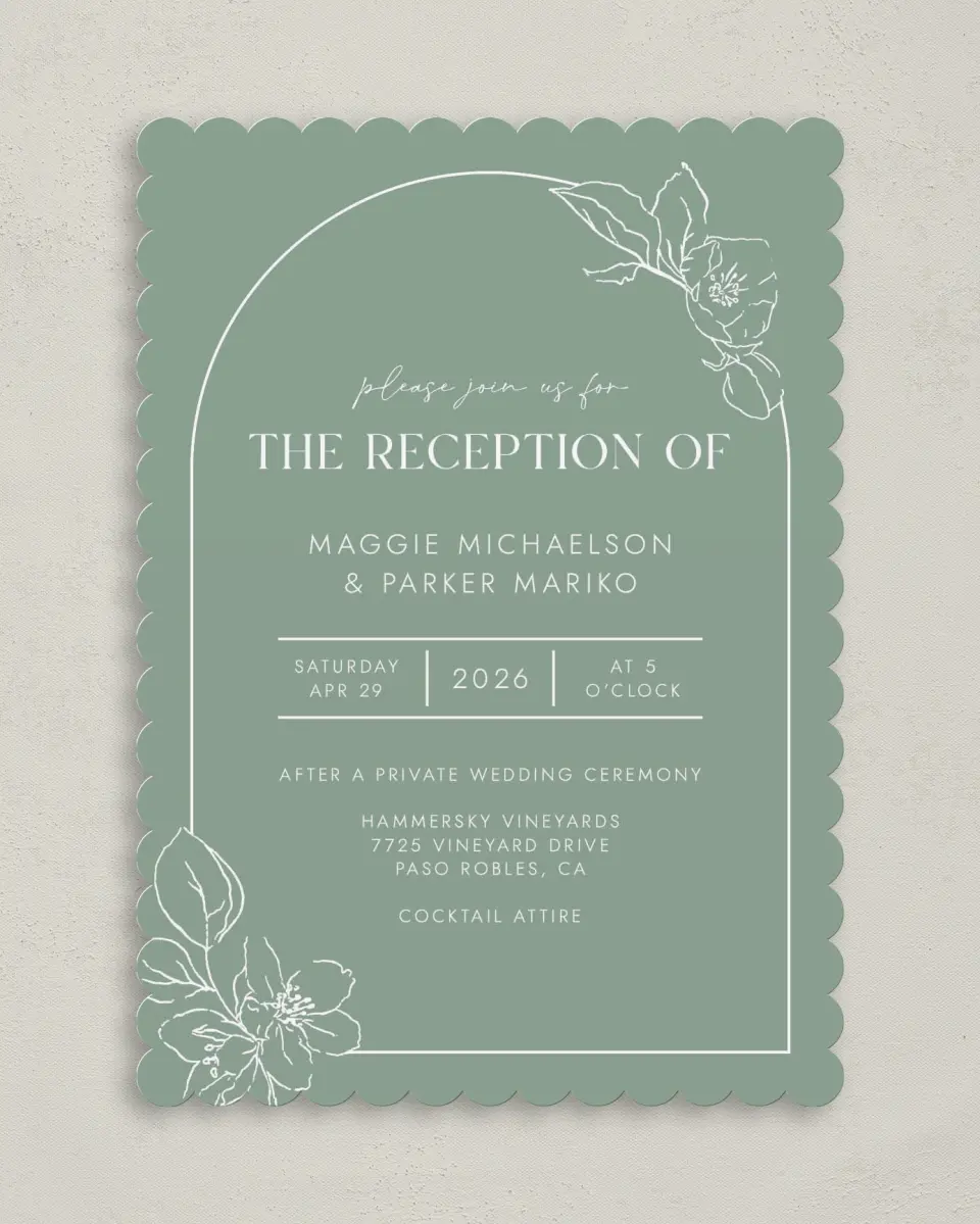 This is a 5" x 7" Reception-Only - CP called Blossoming Arch printed in full color on Premium Smooth paper