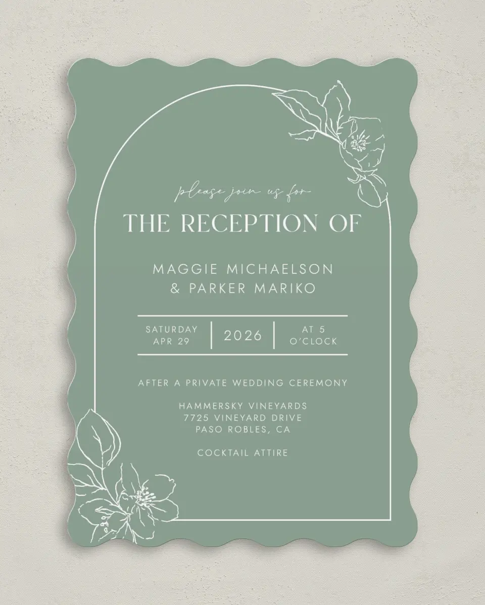 This is a 5" x 7" Reception-Only - CP called Blossoming Arch printed in full color on Premium Smooth paper