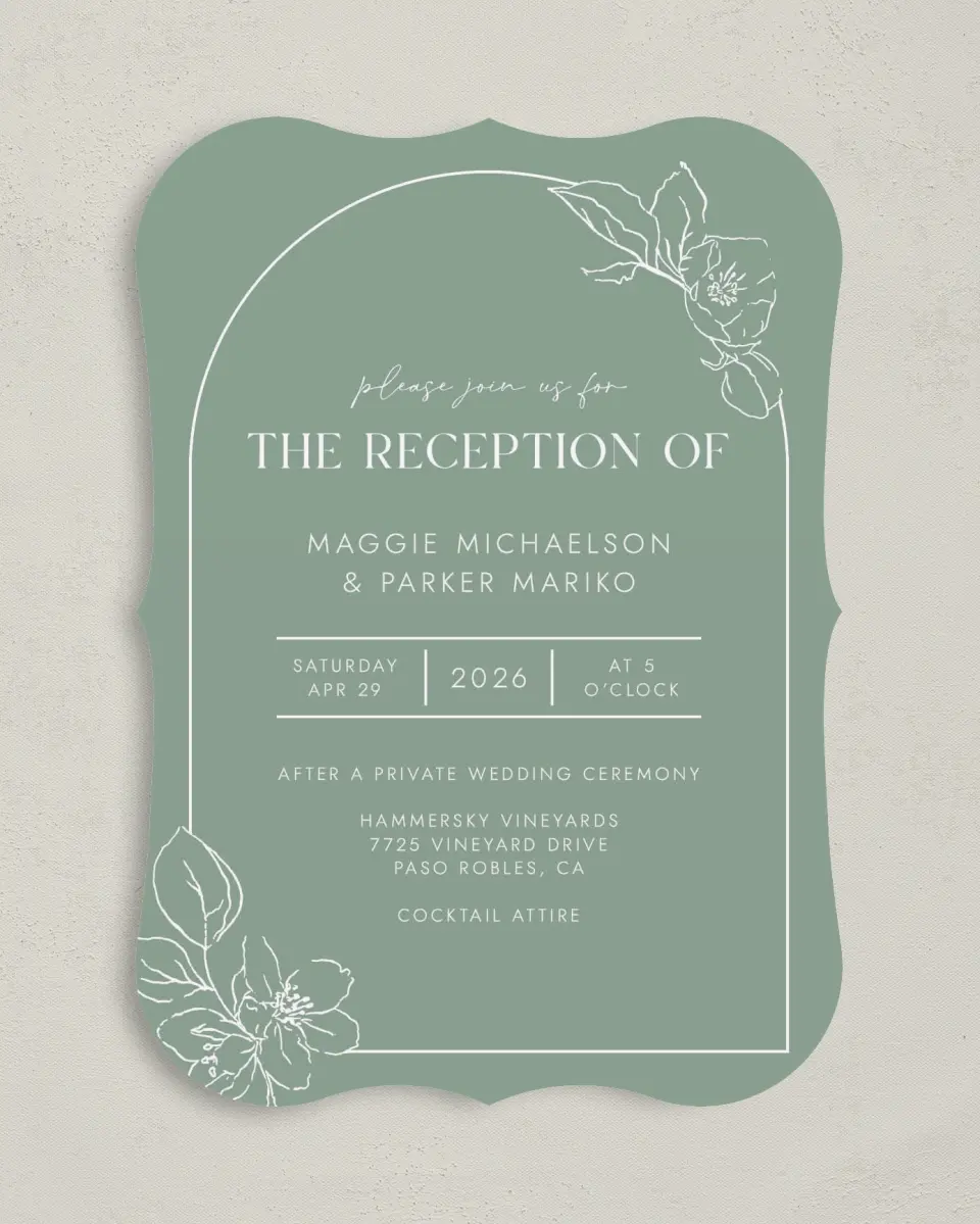 This is a 5" x 7" Reception-Only - CP called Blossoming Arch printed in full color on Premium Smooth paper
