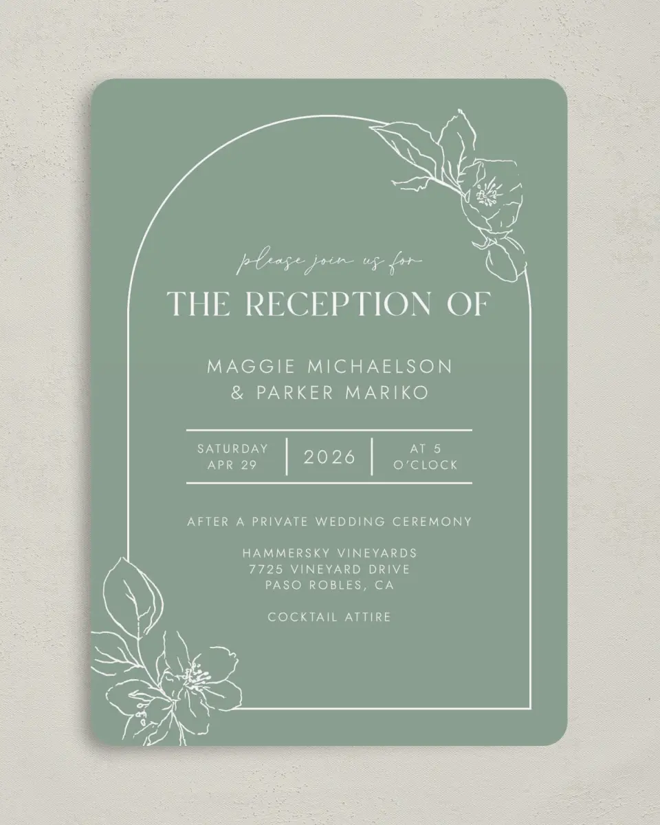 This is a 5" x 7" Reception-Only - CP called Blossoming Arch printed in full color on Premium Smooth paper