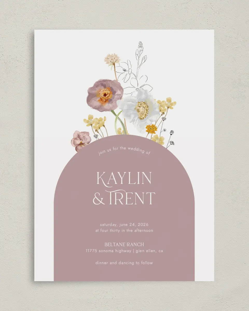 This is a 5" x 7" Classic Wedding Invitation called Enchanting Wildflowers printed in full color on Premium Smooth paper