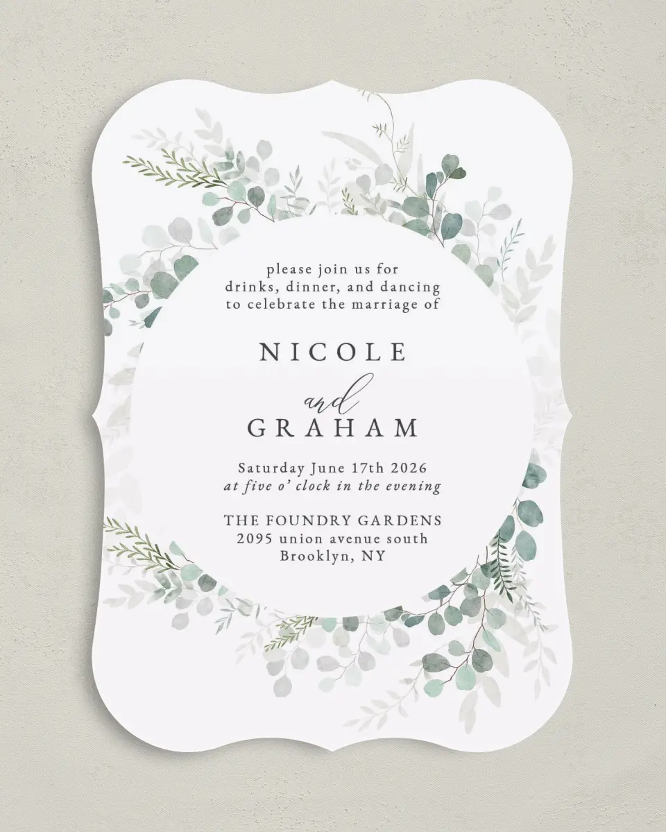 This is a 5" x 7" Reception-Only - CP called Elegant Greenery printed in full color on Premium Smooth paper