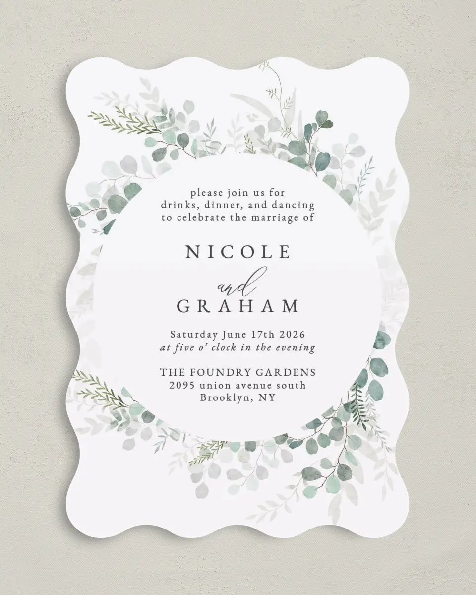 This is a 5" x 7" Reception-Only - CP called Elegant Greenery printed in full color on Premium Smooth paper