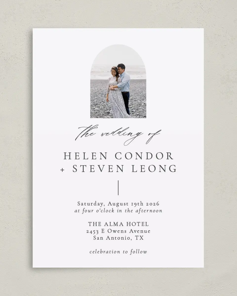 This is a 5" x 7" Classic Wedding Invitation called Quiet Scene printed in full color on Premium Smooth paper