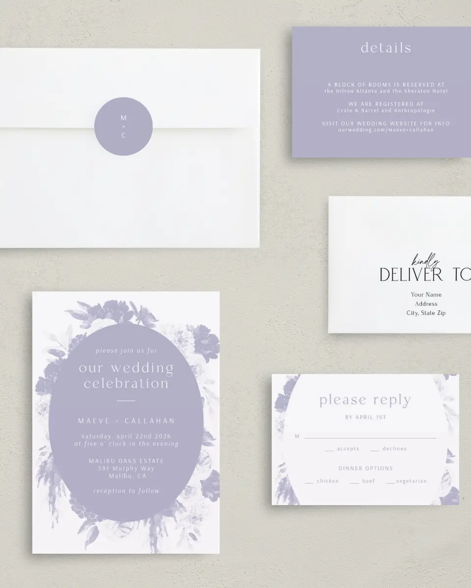 This is a 5" x 7" Classic Wedding Invitation called Sweet Botanical printed in full color on Premium Smooth paper