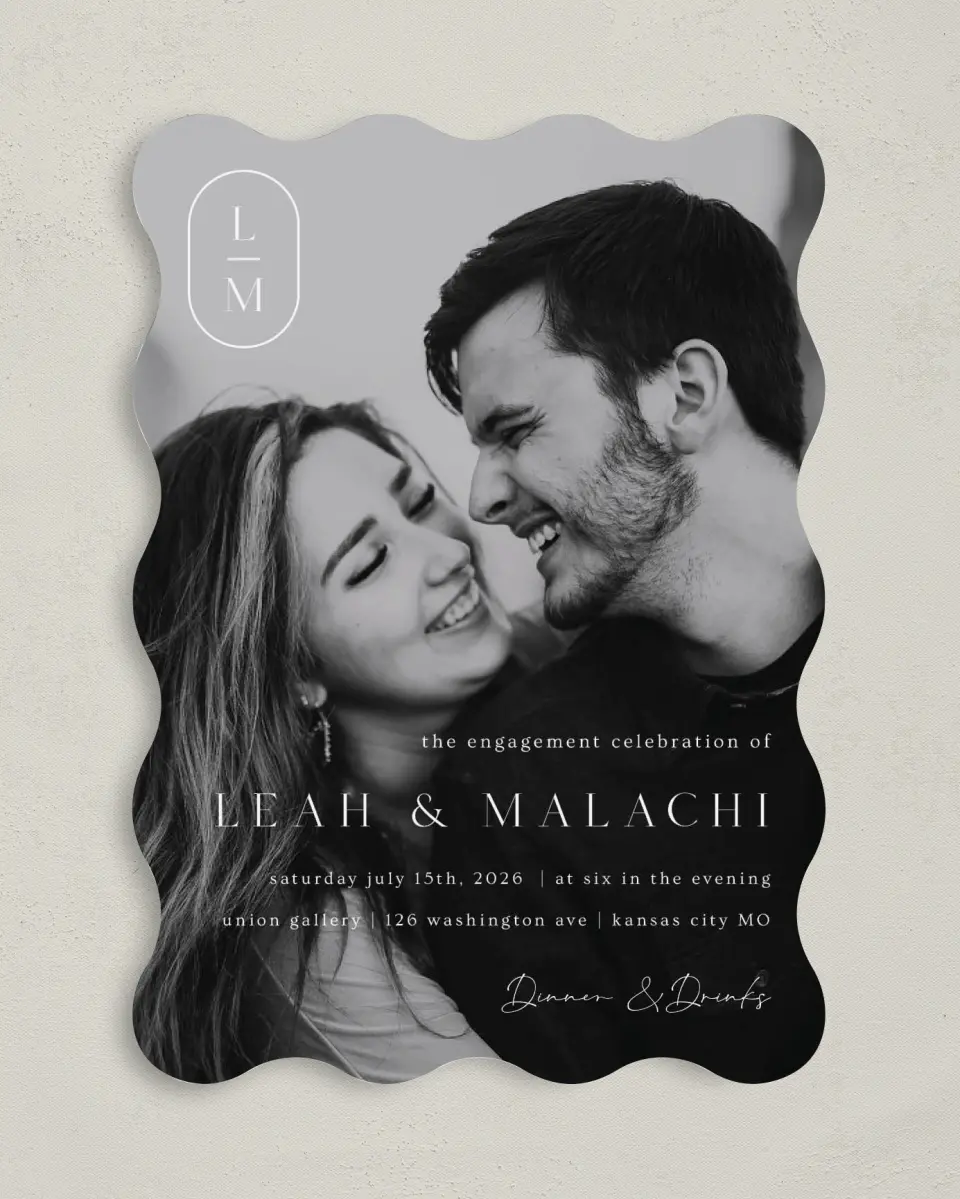 This is a 5" x 7" Wavy Wedding Invitation called Precise Promise printed in full color on Premium Smooth paper