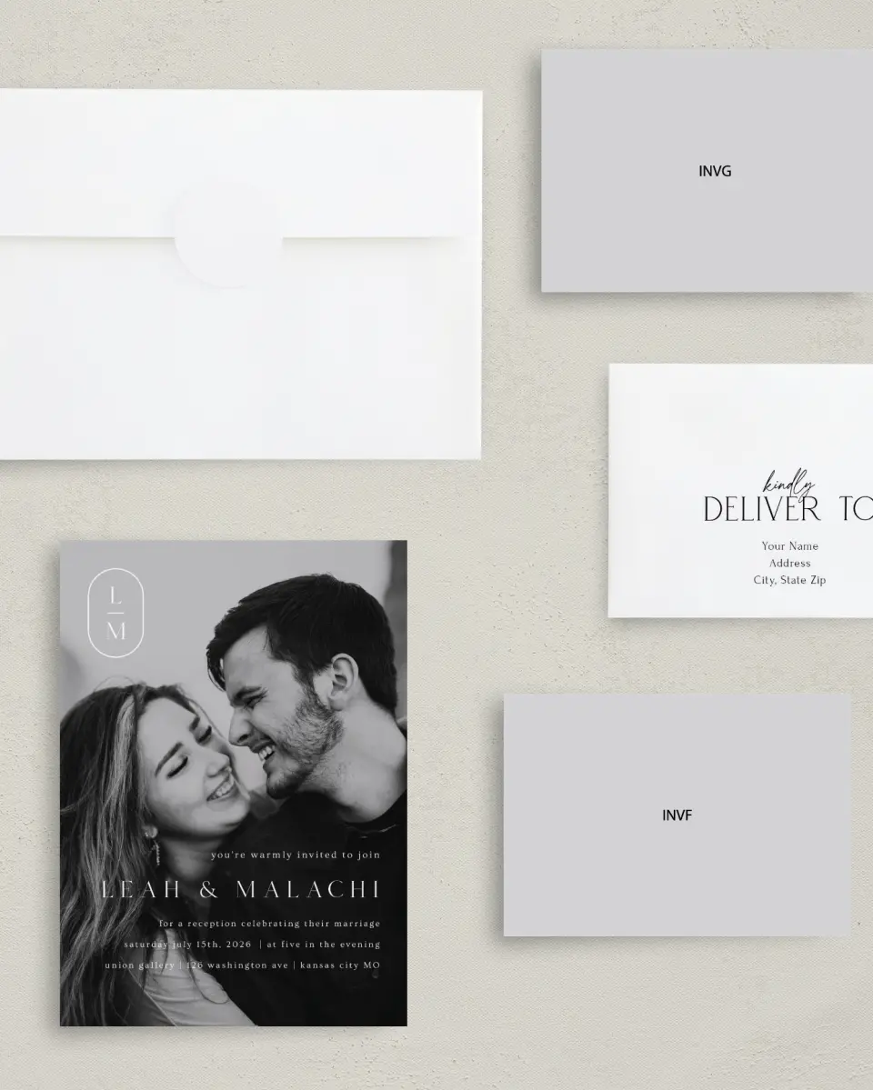 This is a 5" x 7" Reception-Only - CP called Precise Promise printed in full color with Silver foil on Luxe Satin (coated) paper
