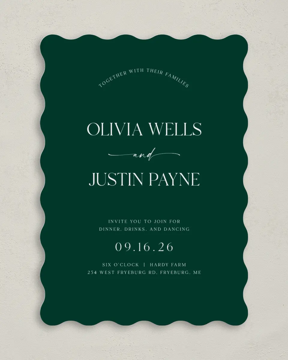 This is a 5" x 7" Reception-Only - CP called The Olivia printed in full color on Premium Smooth paper