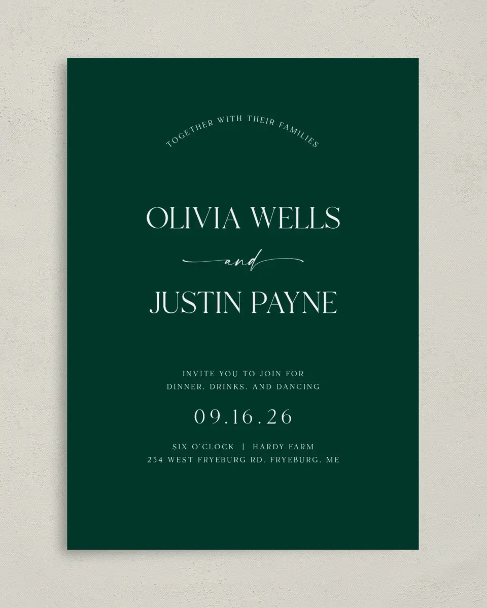 This is a 5" x 7" Reception-Only - CP called The Olivia printed in full color on Premium Smooth paper