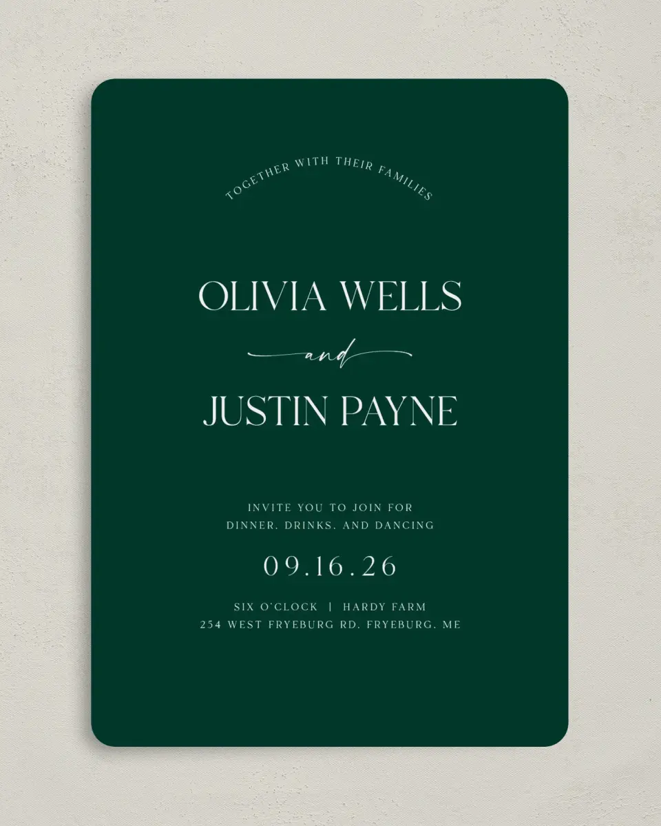This is a 5" x 7" Reception-Only - CP called The Olivia printed in full color on Premium Smooth paper