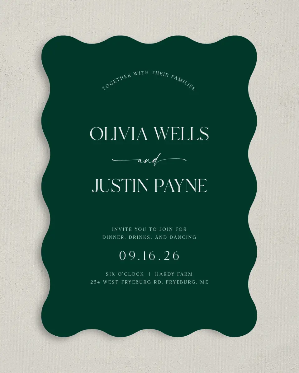 This is a 5" x 7" Reception-Only - CP called The Olivia printed in full color on Premium Smooth paper