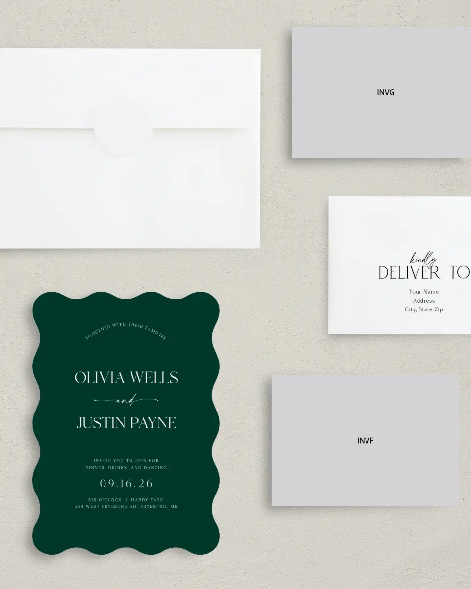 This is a 5" x 7" Reception-Only - CP called The Olivia printed in full color on Premium Smooth paper