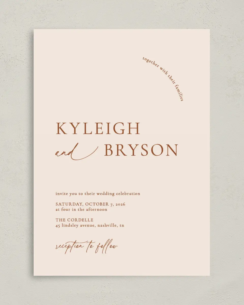 This is a 5" x 7" Classic Wedding Invitation called The Kyleigh printed in full color on Premium Smooth paper