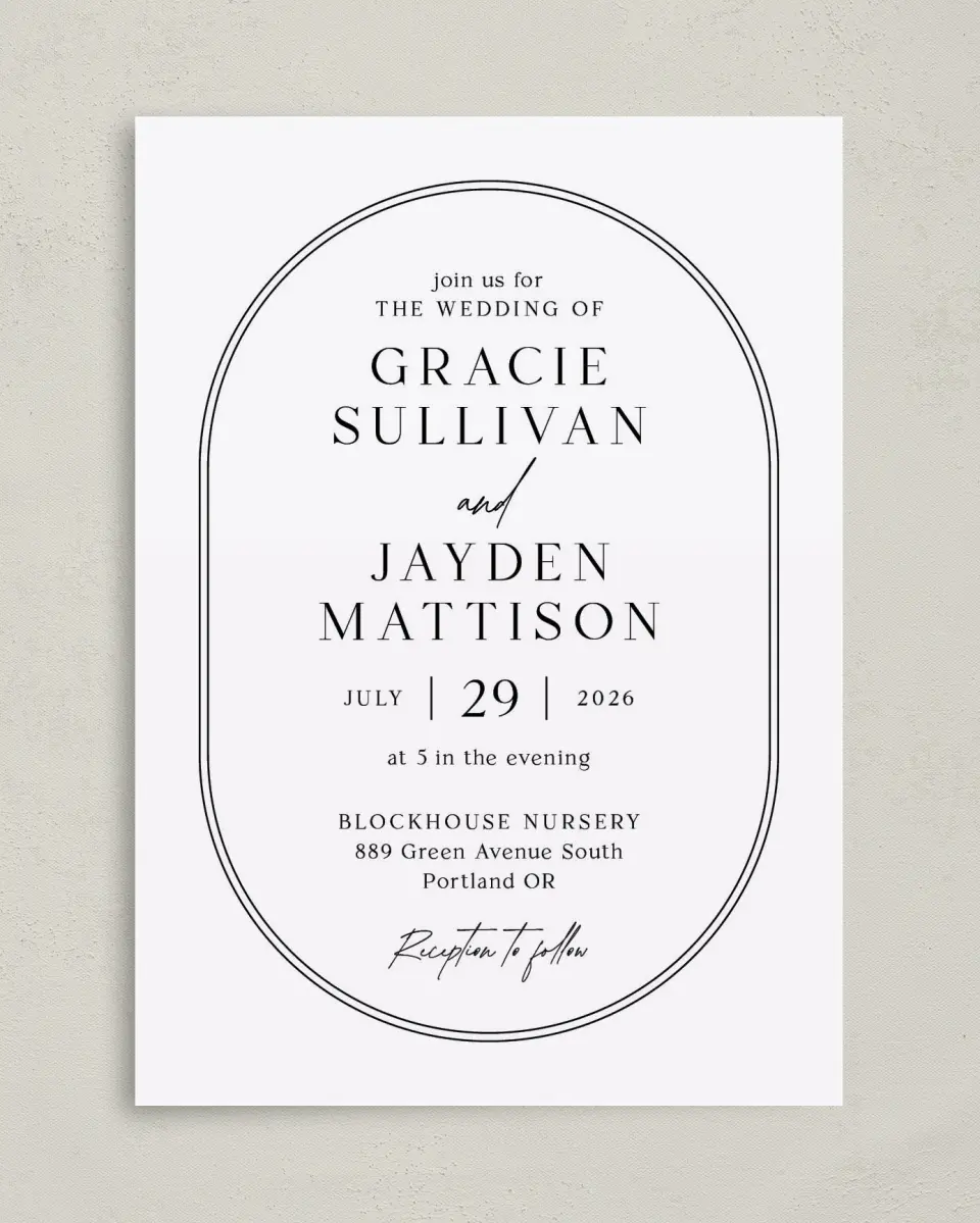 This is a 5" x 7" Classic Wedding Invitation called Dramatic Date printed in full color on Premium Smooth paper