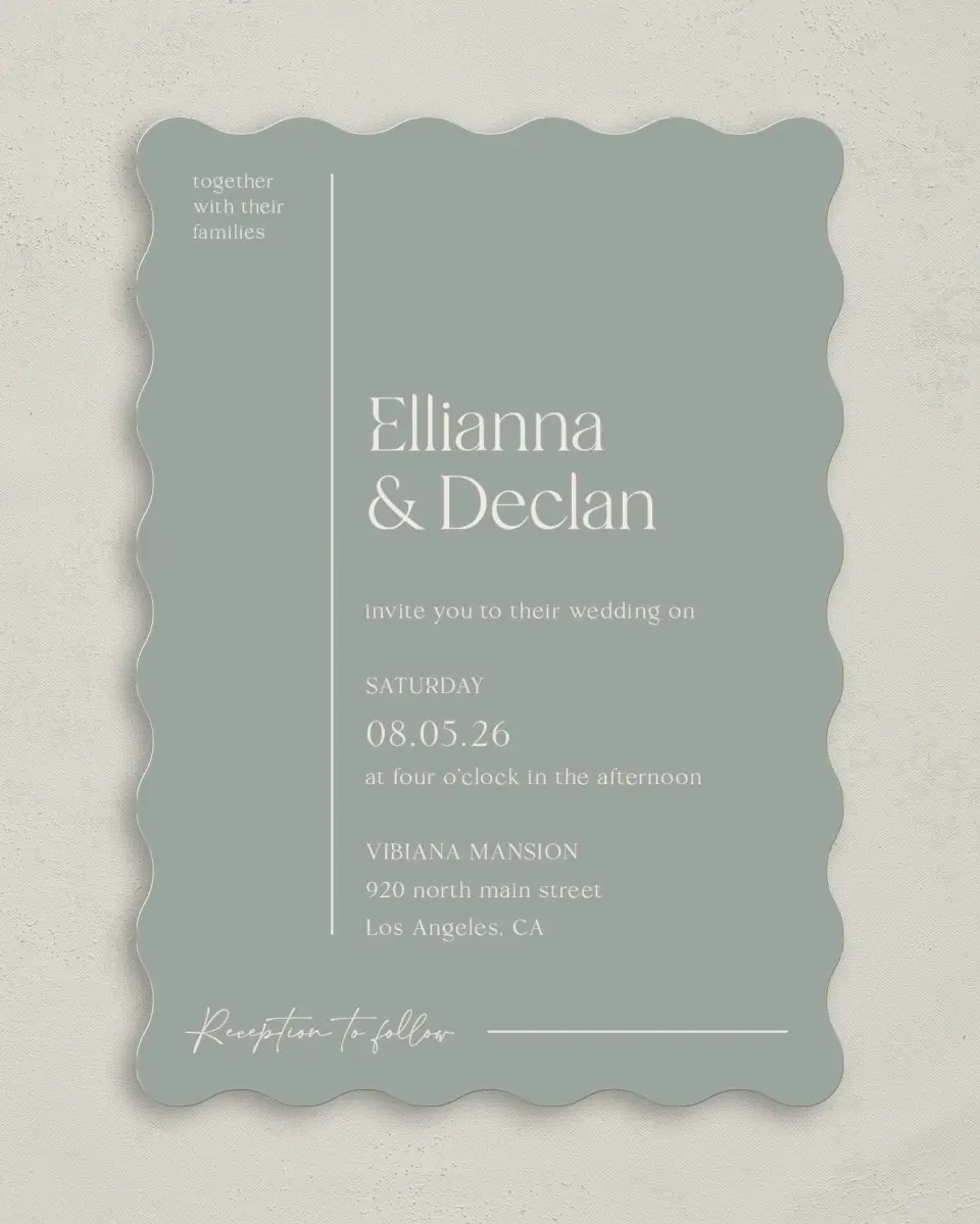 This is a 5" x 7" Wavy Wedding Invitation called Elegant Lines printed in full color on Premium Smooth paper