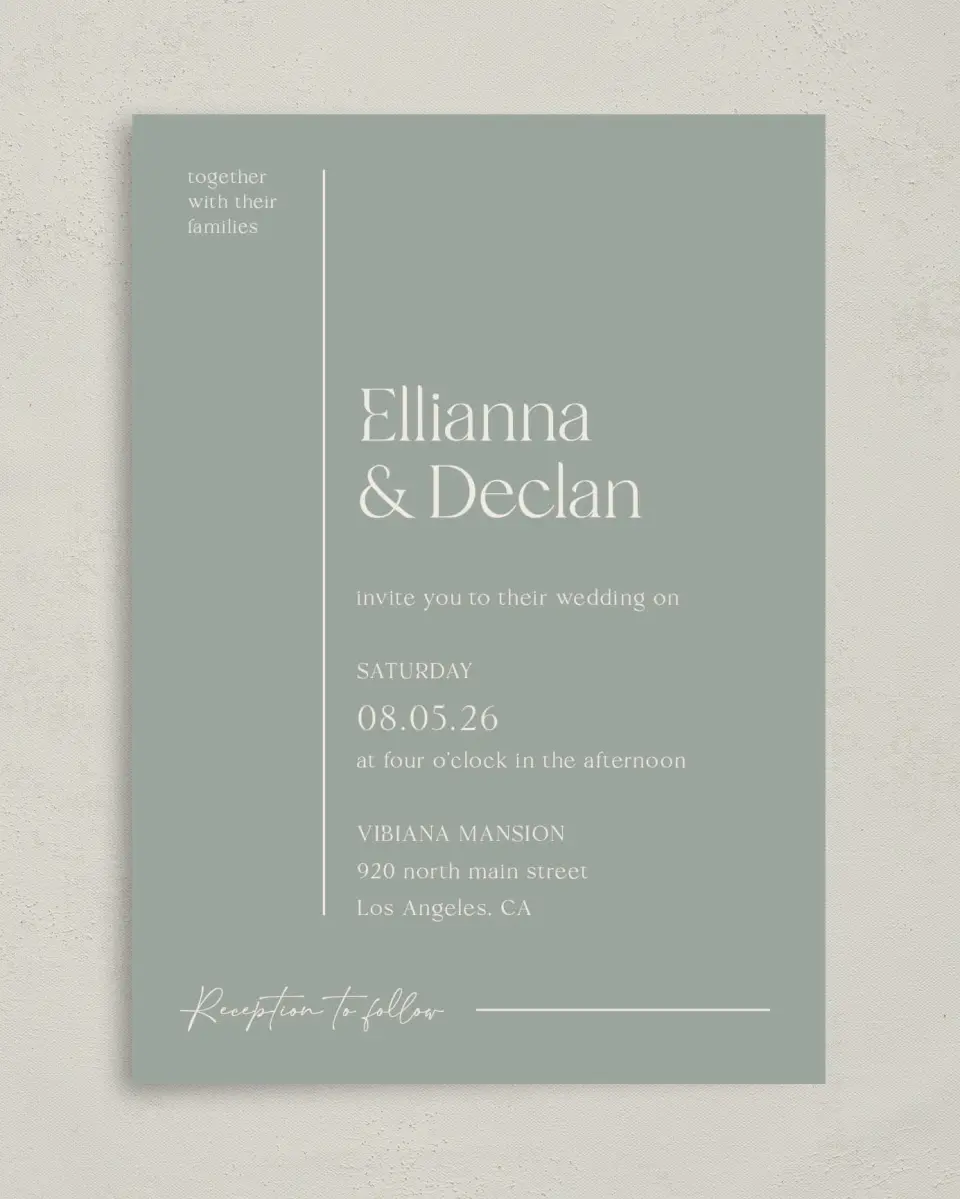 This is a 5" x 7" Classic Wedding Invitation called Elegant Lines printed in full color on Premium Smooth paper