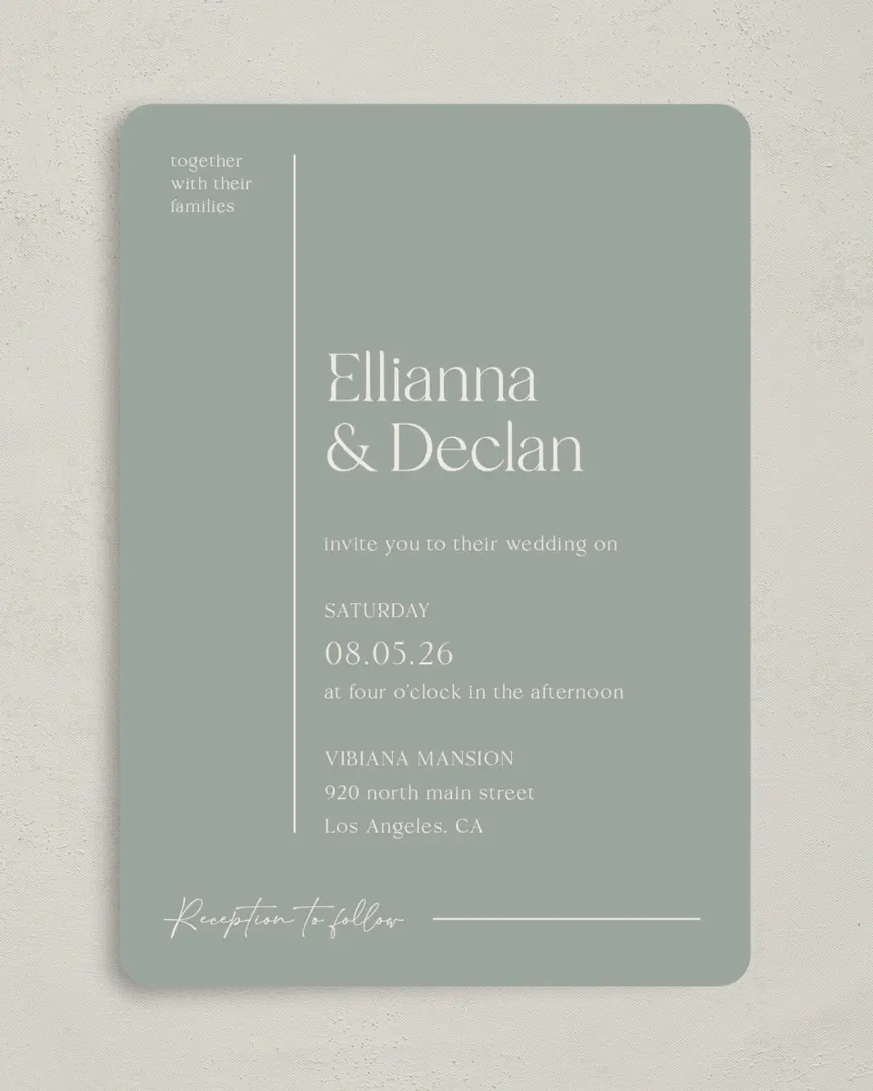 This is a 5" x 7" Rounded Wedding Invitation called Elegant Lines printed in full color on Premium Smooth paper