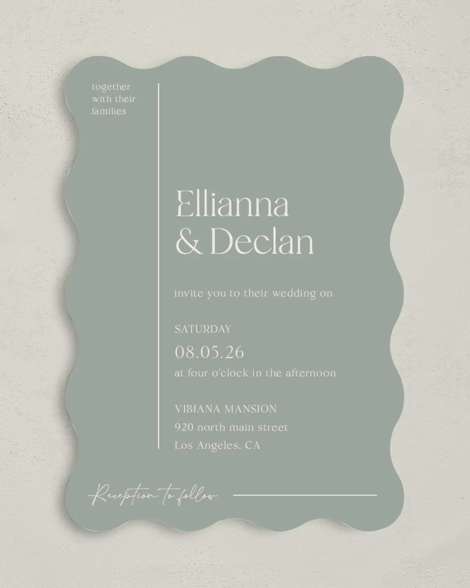 This is a 5" x 7" Wavy Wedding Invitation called Elegant Lines printed in full color on Premium Smooth paper