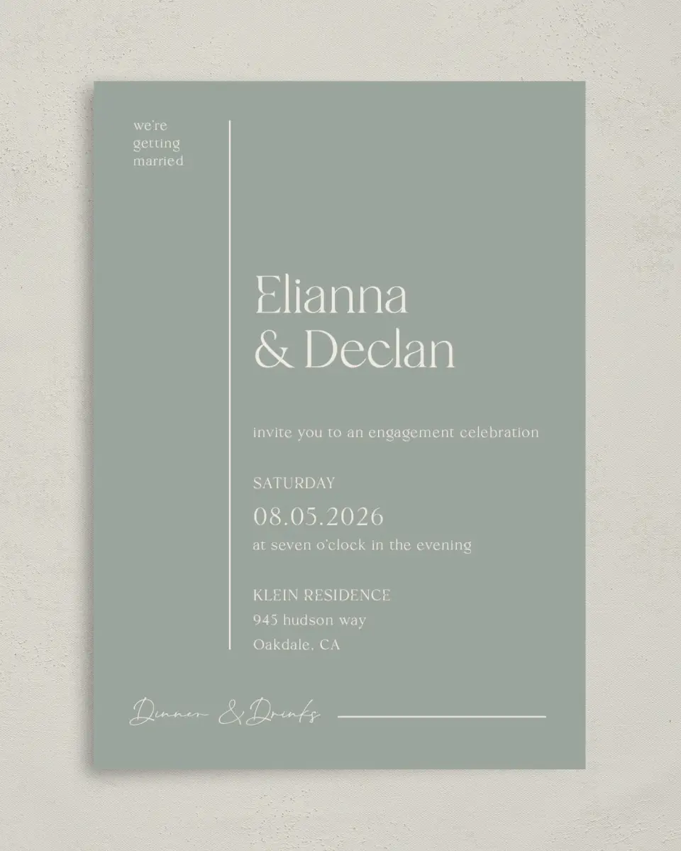 This is a 5" x 7" Engagement Party Invitation called Elegant Lines printed in full color on Premium Smooth paper