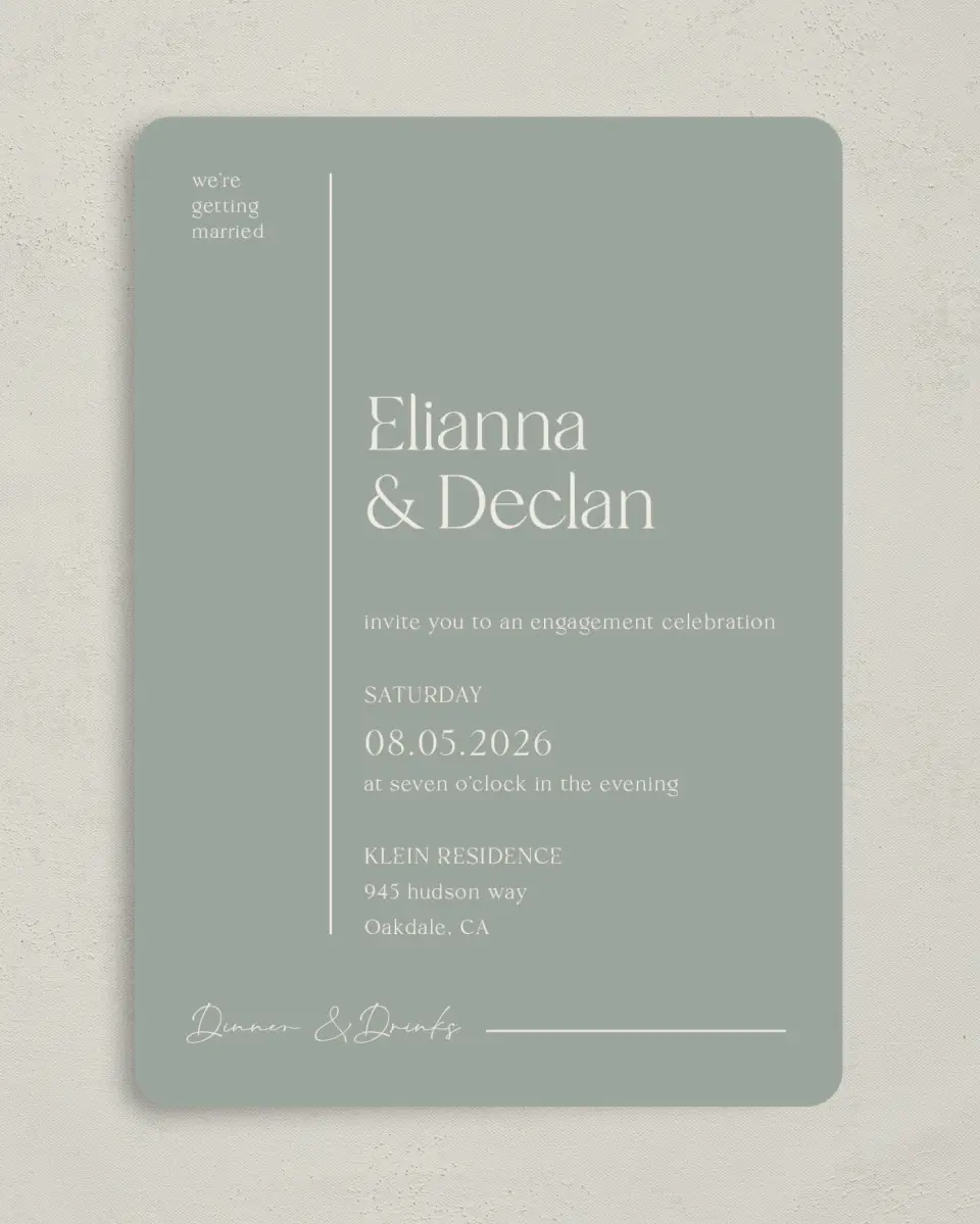 This is a 5" x 7" Engagement Party Invitation called Elegant Lines printed in full color on Premium Smooth paper