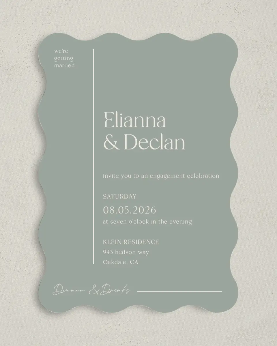 This is a 5" x 7" Wavy Wedding Invitation called Elegant Lines printed in full color on Premium Smooth paper