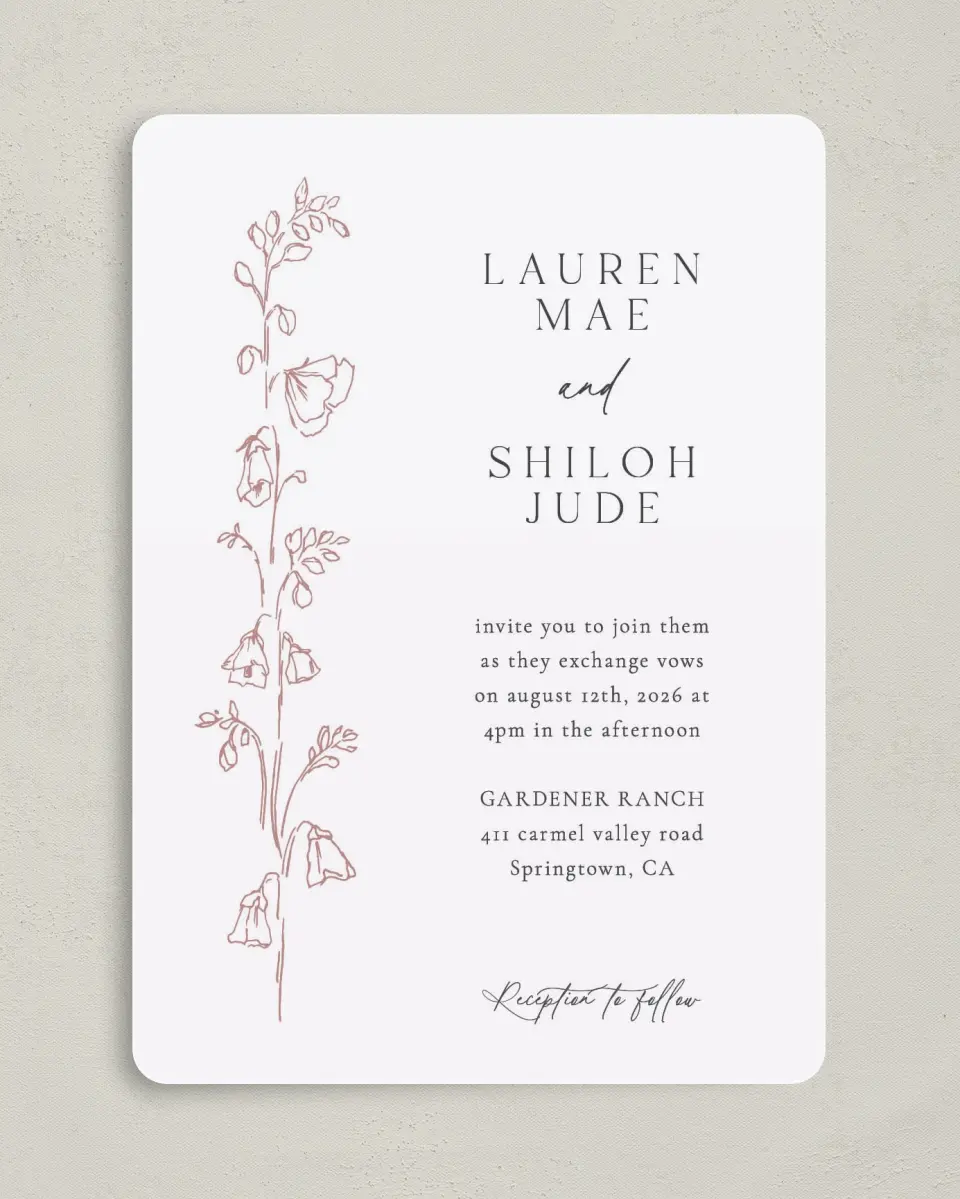 This is a 5" x 7" Rounded Wedding Invitation called Cute + Charming printed in full color on Premium Smooth paper