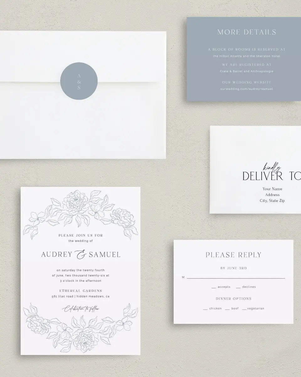 This is a 5" x 7" Classic Wedding Invitation called Graceful Petals printed in full color on Premium Smooth paper