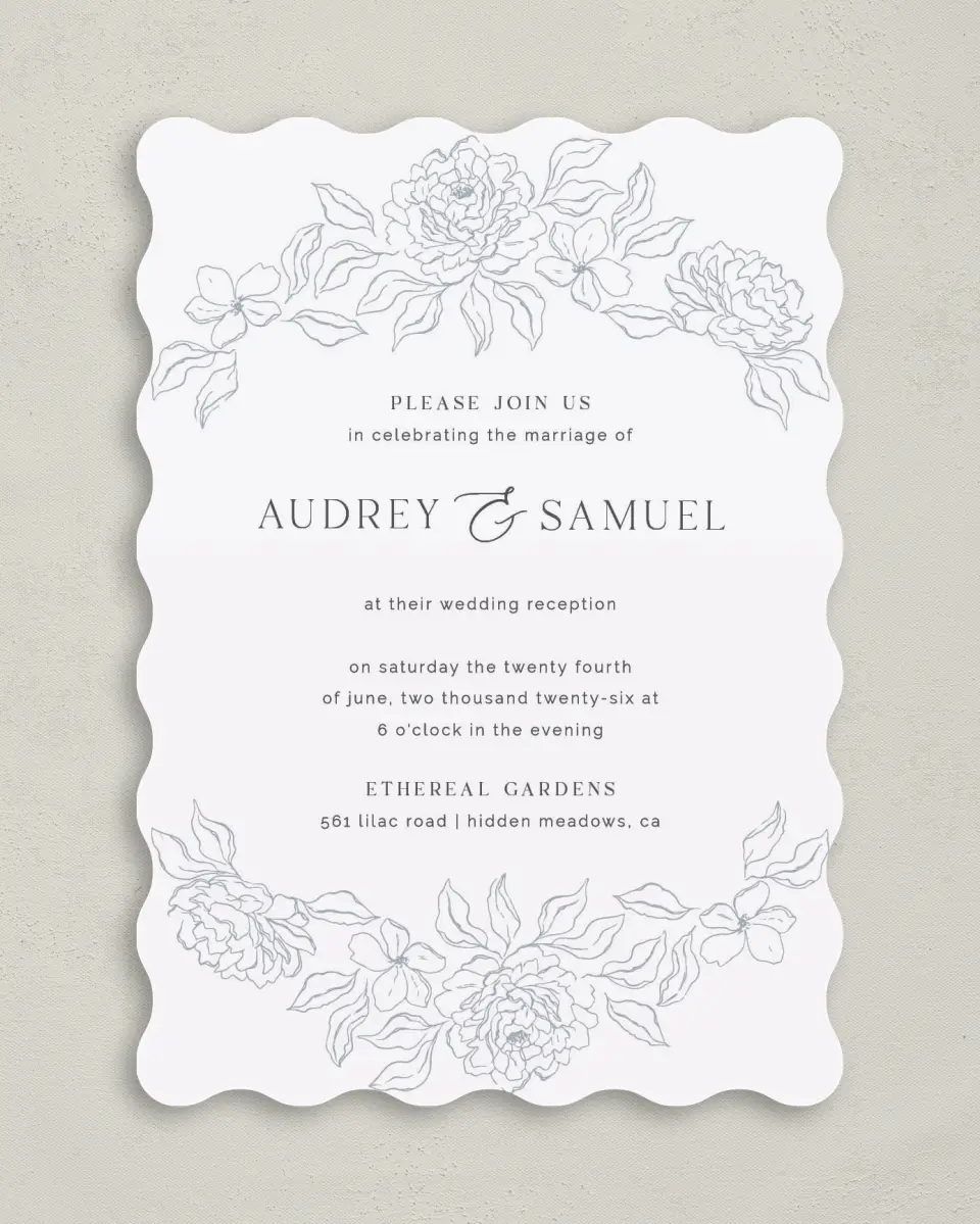 This is a 5" x 7" Reception-Only - CP called Graceful Petals printed in full color on Premium Smooth paper