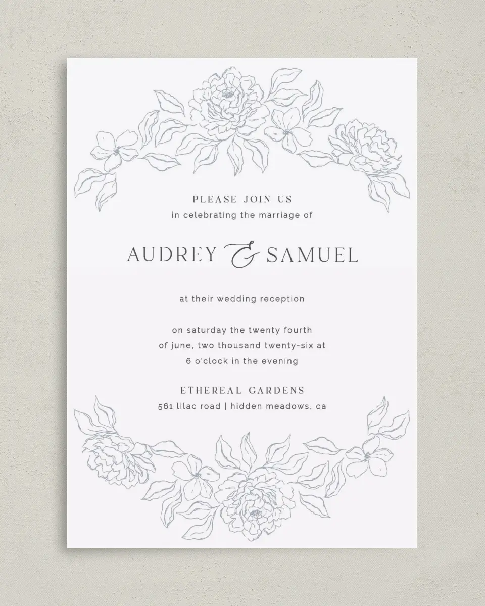 This is a 5" x 7" Reception-Only - CP called Graceful Petals printed in full color on Premium Smooth paper