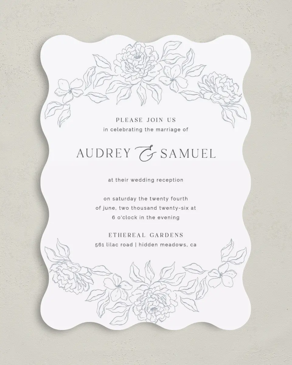 This is a 5" x 7" Reception-Only - CP called Graceful Petals printed in full color on Premium Smooth paper