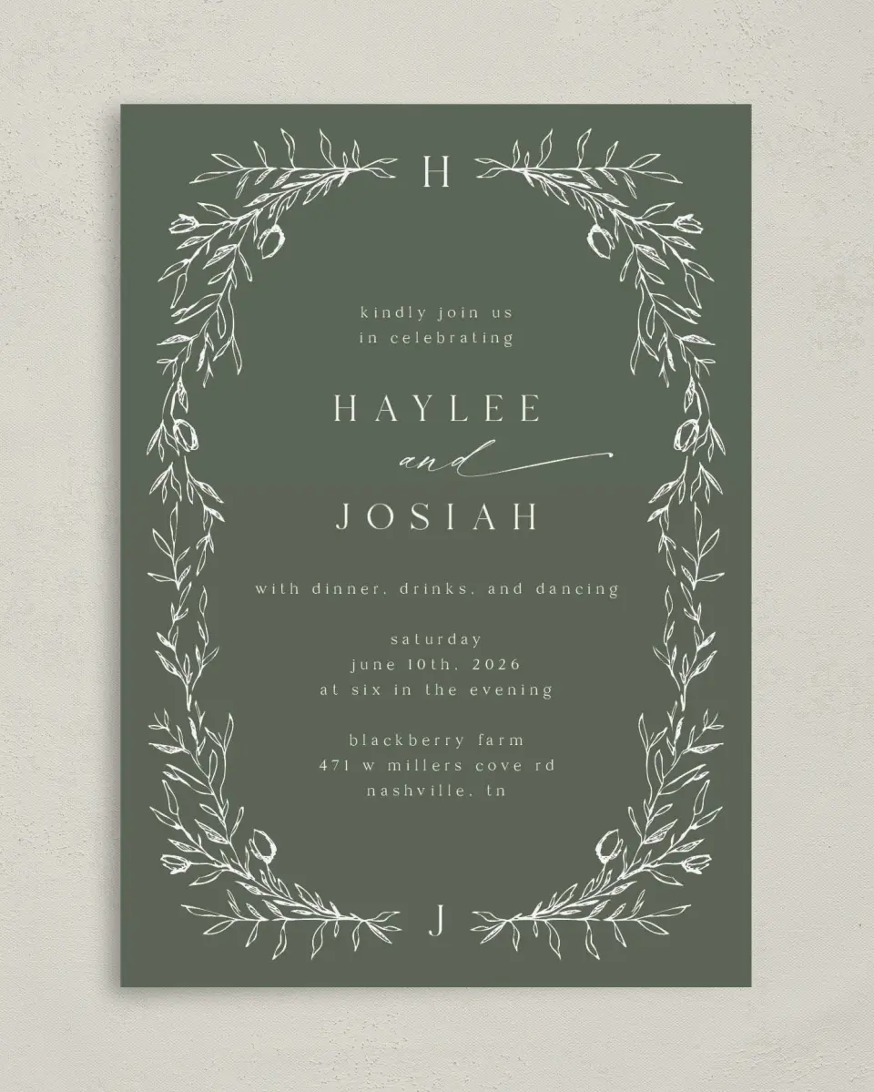 This is a 5" x 7" Reception-Only - CP called Flourishing Frame printed in full color on Premium Smooth paper