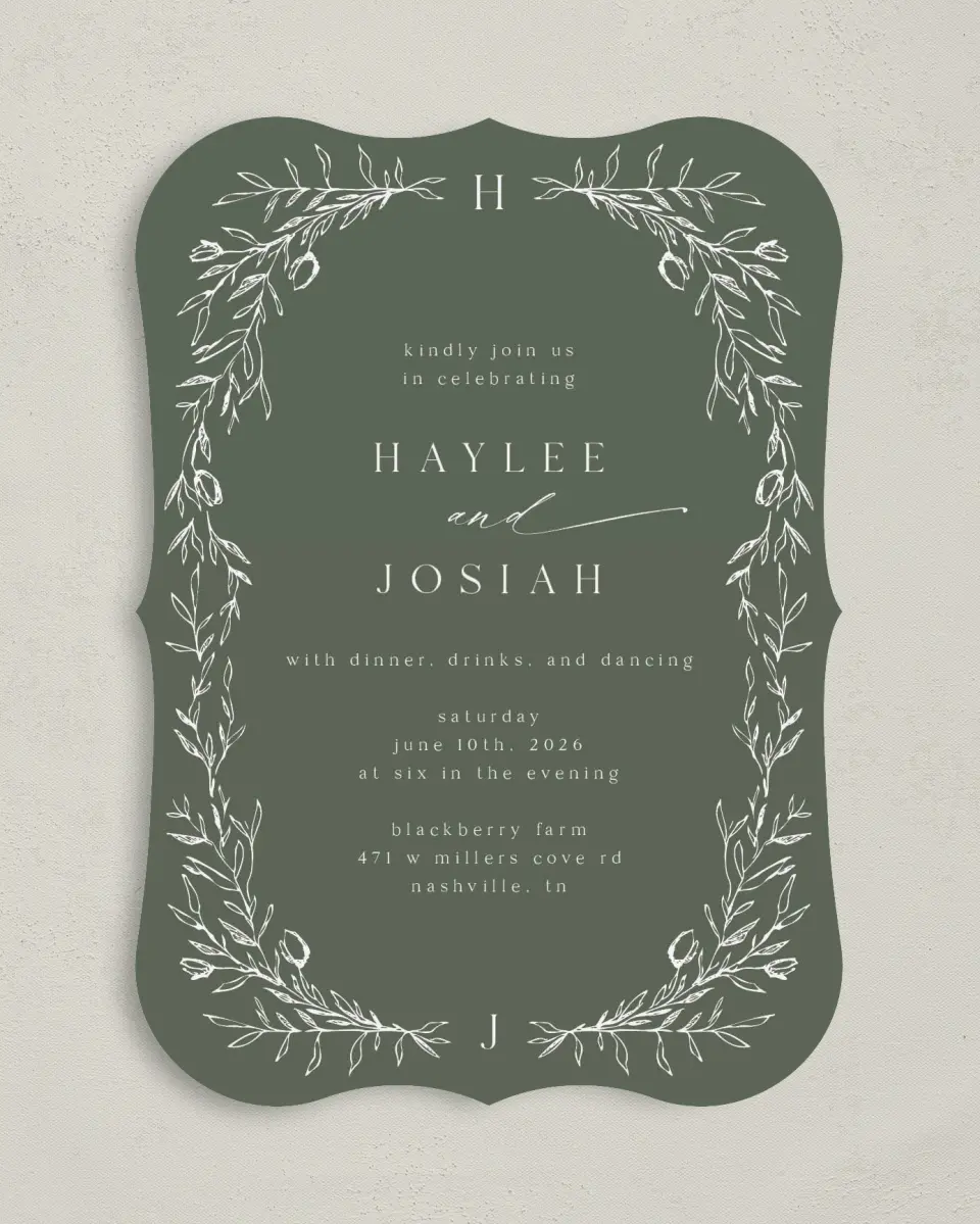 This is a 5" x 7" Reception-Only - CP called Flourishing Frame printed in full color on Premium Smooth paper