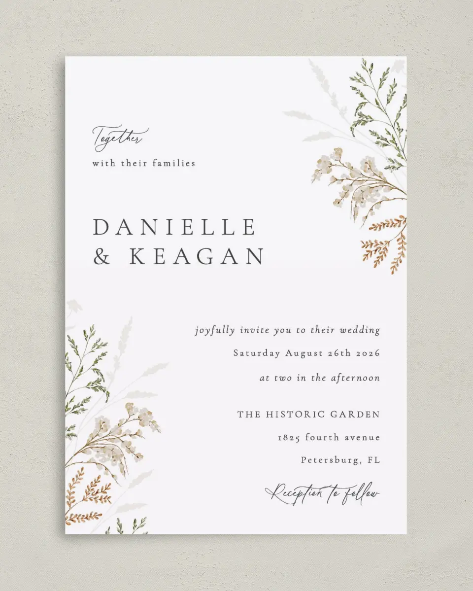 This is a 5" x 7" Classic Wedding Invitation called Wild Devotion printed in full color on Premium Smooth paper